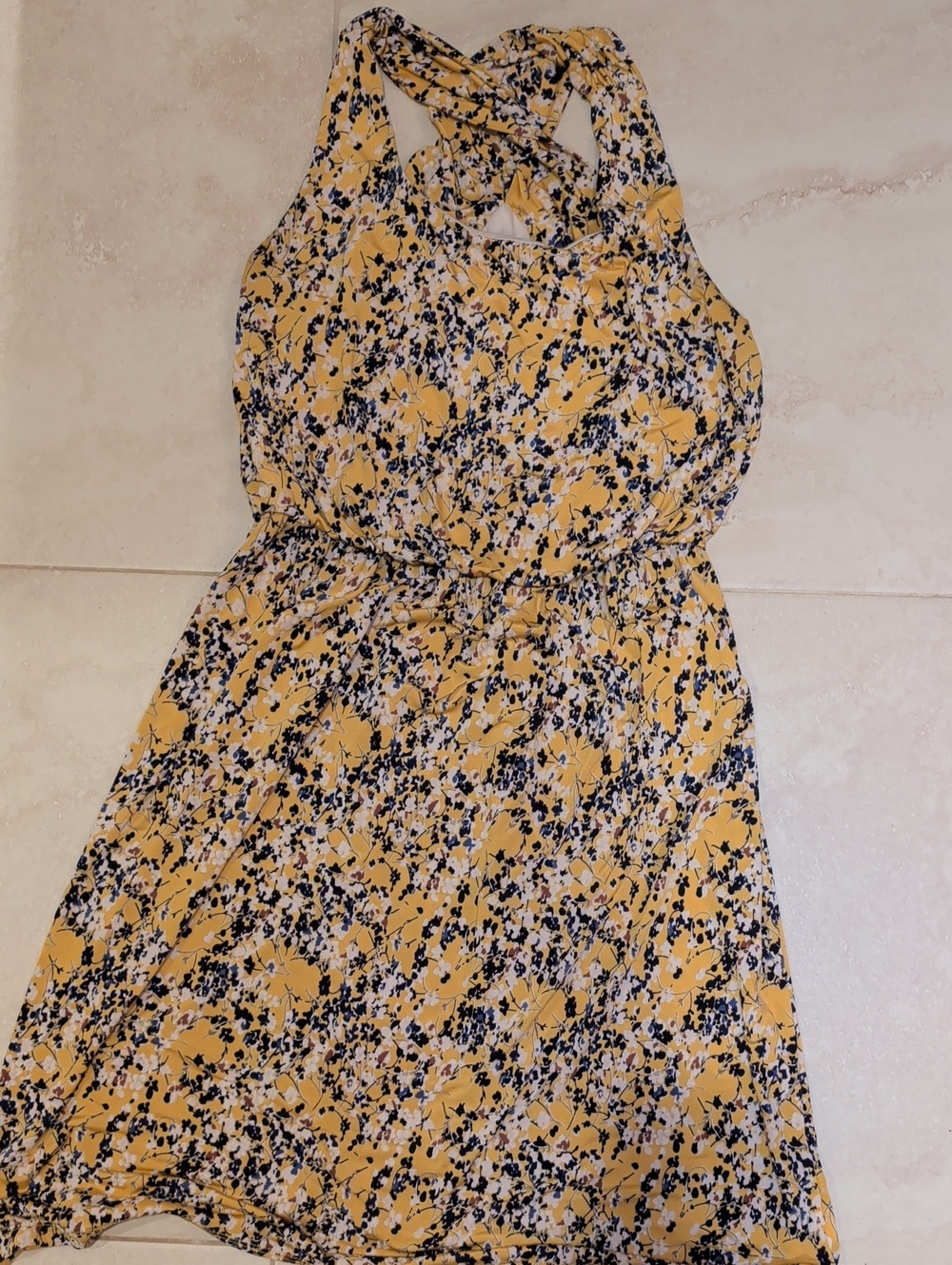 Yellow Floral Cross-Back Dress